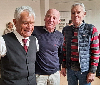Radweltmeister Helmut Arnold (Hochrad 2018), Friedensfahrtsieger Axel Peschel (1968) und Dieter Klaschka 
