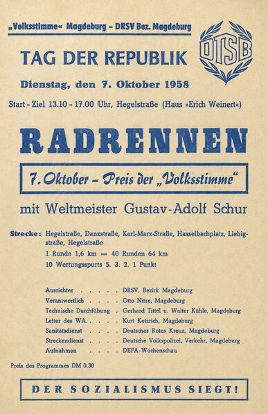 Programmheft Radrennen Tag der Republik 1958