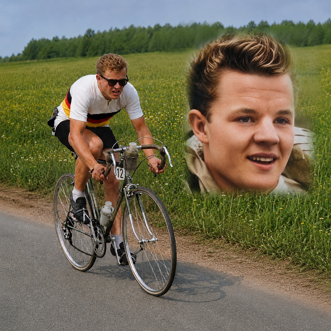 Erich Hagen auf dem Rennrad und als Porträt
